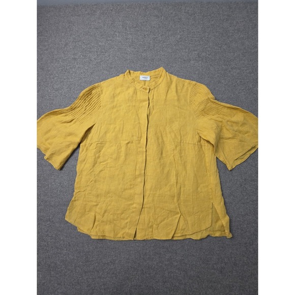 Akris Tops - Akris Punto Blouse Womens Linen Yellow Mandarin Collar Pleated Sleeve Top
